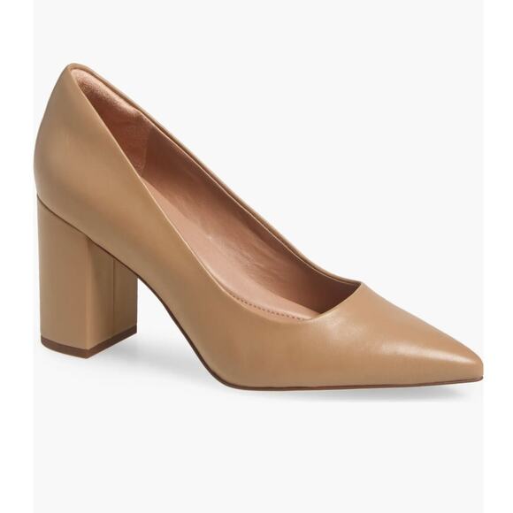 Nordstrom Poppy Leather Pumps 7 Tan Nude NWOT Heels Capsule Career Academia - Picture 1 of 10